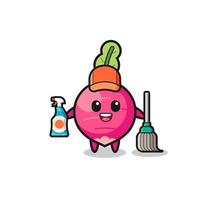 cute radish character as cleaning services mascot vector