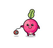 cartoon of cute radish playing a yoyo vector