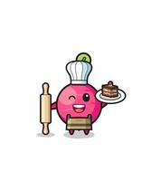 radish as pastry chef mascot hold rolling pin vector