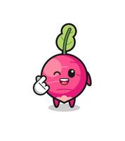 radish character doing Korean finger heart vector