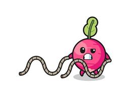 illustration of radish doing battle rope workout vector