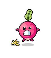 radish cartoon is slip on a banana peel vector