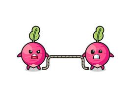 cute radish character is playing tug of war game vector