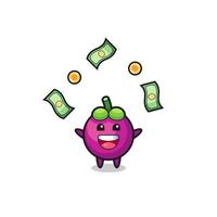 illustration of the mangosteen catching money falling from the sky vector