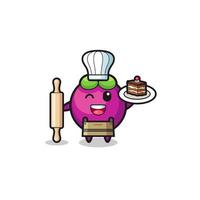 mangosteen as pastry chef mascot hold rolling pin vector