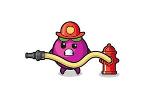 mangosteen cartoon as firefighter mascot with water hose vector