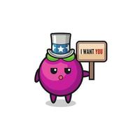 mangosteen cartoon as uncle Sam holding the banner I want you vector
