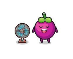 cute mangosteen is standing in front of the fan vector