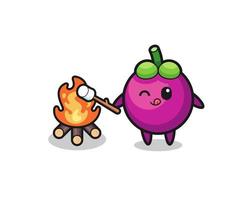 mangosteen character is burning marshmallow vector