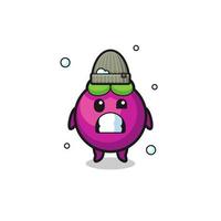 cute cartoon mangosteen with shivering expression vector