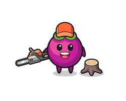 mangosteen lumberjack character holding a chainsaw vector