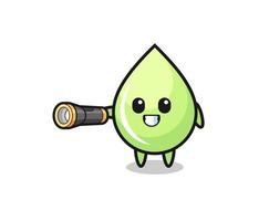 melon juice drop mascot holding flashlight vector