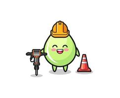 Mascota del trabajador de la carretera de la máquina de perforación de retención de gota de jugo de melón vector