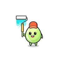 the melon juice drop painter mascot with a paint roller vector