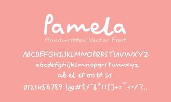 Pamela alphabet vector, handwritten font, cute font. vector