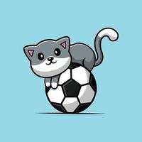 lindo gato en la ilustración de balón de fútbol vector