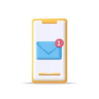 3d email notification smartphone icon. 3d mobile app interface icon vector