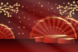 3d podium chinese new year theme with light effect. podium 3d object,  vector design illustration