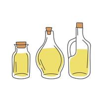 Hand drawn sketch - collection of olive oil bottles. Design elements vector