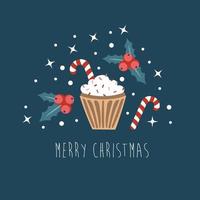 Merry Christmas. Vector Greeting Card with Hand Drawn Christmas Pudding