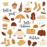 Vector set of autumn icons. Scrapbook collection of fall season elements.