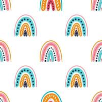 Colorful rainbows in doodle style, vector seamless pattern