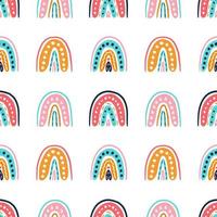 Colorful rainbows in doodle style, vector seamless pattern
