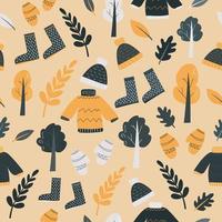 Seamless pattern with cute autumn cartoon elements. Fall season vector