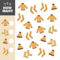 Fall counting game with warm clothes. Math activity for preschool children. vector