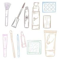 Set of decorative cosmetics handmade sketch vector illustration