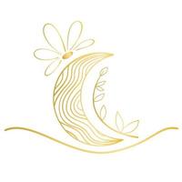 Golden moon with flower and leafy twig vector