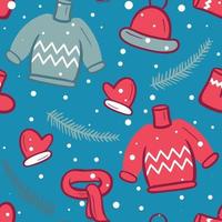 Winter seamless pattern with sweaters hats scarves and mittens vector