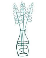 Eucalyptus branches in a vase line art vector illustration