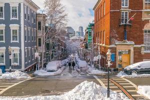 Houses in historic Bunker Hill area after snow storm in Boston, Massachusetts photo