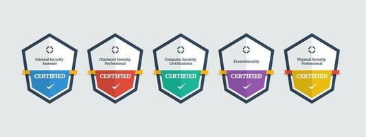 Certified security seal logo badge. Criteria level digital certificate with shield logo line. vector illustration icon secure category template.