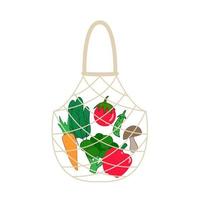 Bolsa de residuos cero aislados de moda con verduras sobre fondo blanco. vector