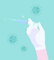 Doctor hand wear glove holding syringe injection, anti virus vaccine, COVID-19 vaccination. Vector Illustration EPS 10