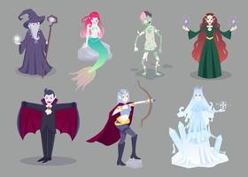 Set of cartoon fantasy characters for RPG game, fairy tale story vector