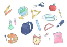 Isolated colorful school stationery elements, hand drawn watercolor school student items. Vector illustration EPS 10