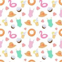 Seamless pattern of summer beach elements on white background vector