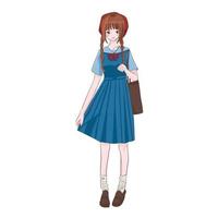 Hand drawn illustration of isolated girl wearing japanese school uniform. Vector EPS 10