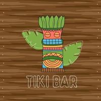Máscara de madera tribal tiki, letrero de barra. elementos tradicionales hawaianos