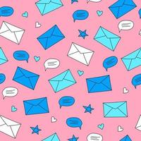Envelopes and speech bubbles on a pink background. Seamless pattern vector