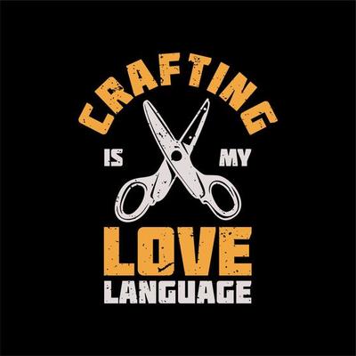 t shirt design crafting is my love language with scissor and black background vintage illustration