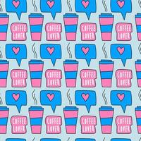 Hand drawn paper coffee cup seamless pattern. Cup of coffee and like sign vector