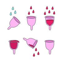 vector de copas menstruales dibujadas a mano. iconos para instrucciones y tutoriales