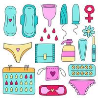 Feminine hygiene vector set. Hand-drawn cartoon collection. Vector illustration