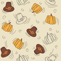 Seamless autumn pattern. Hat and pumpkin - Hand drawn thanksgiving icons vector