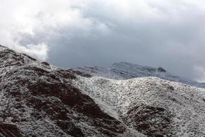 Franklin Mountains on the Westside of El Paso, Texas, covered in snow looking towards Trans Mountain Road photo