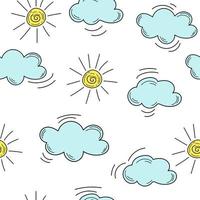 Kids hand drown clouds and sun. Hand drawn clouds and sun - seamless pattern vector